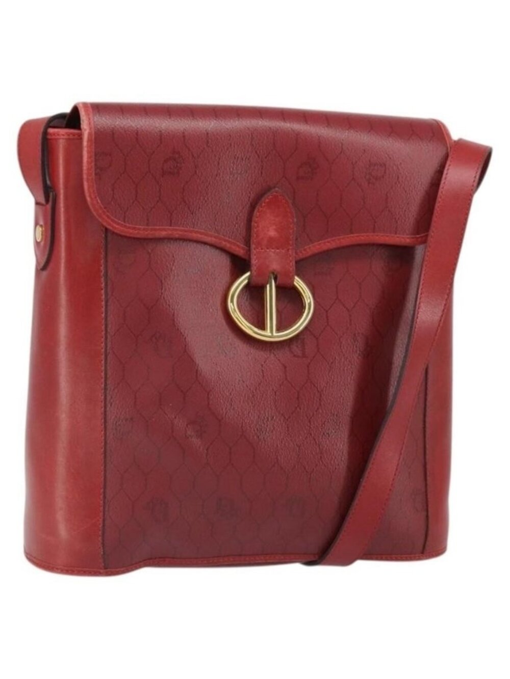 Authentic Christian Dior Honeycomb Canvas Shoulder Bag PVC Red Gold